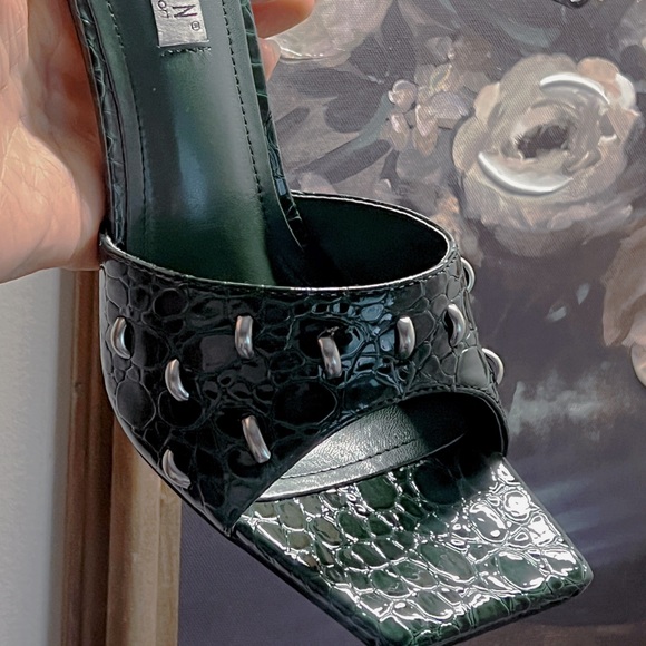 SOLD | Cape Robbin Tennon Faux Crocodile Square Open Toe Shoes Heels - Picture 7 of 15